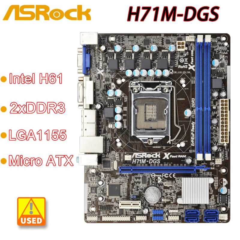 

LGA 1155 Motherboard ASRock H71M-DGS Intel H61 DDR3 16GB PCI-E 3.0 USB2.0 VGA Micro ATX Supports 3rd/2nd Gen Intel Core i5-3470