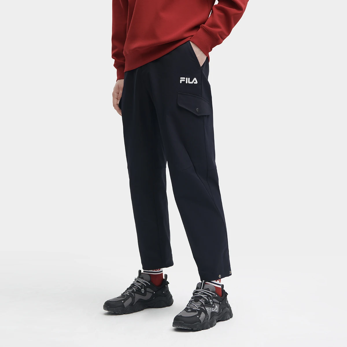 FILA 캐주얼 팬츠 남성용 레전드 블루 모더레이트 스트레이트 핏 팬츠 F11M349801F-NV