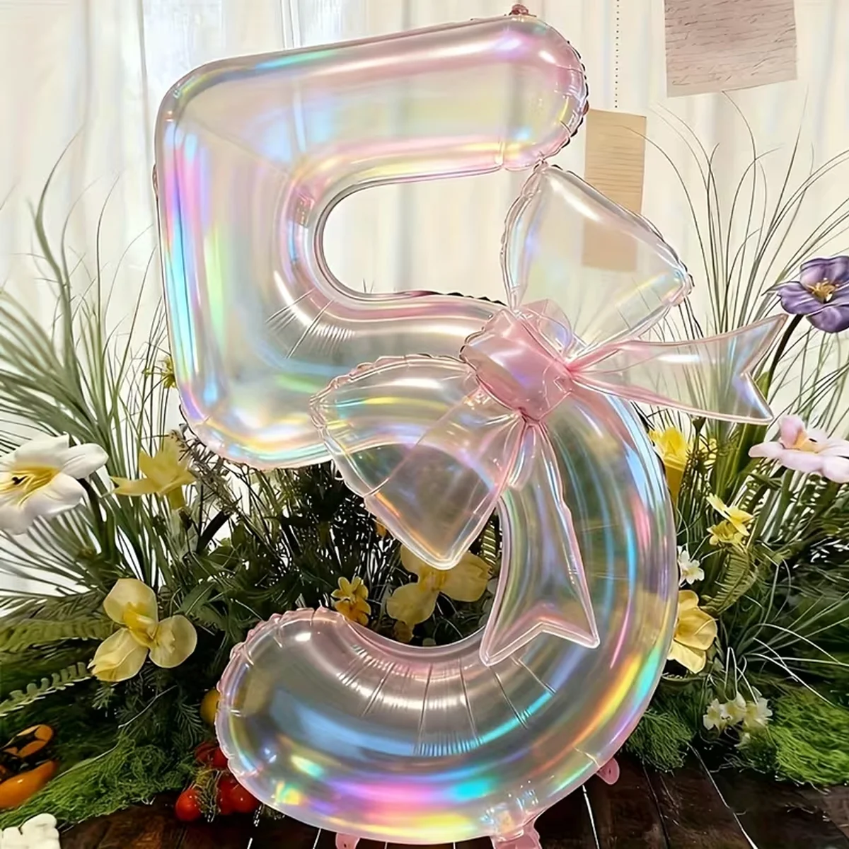 Set of 2 Colorful Transparent Digit Balloons with Bow