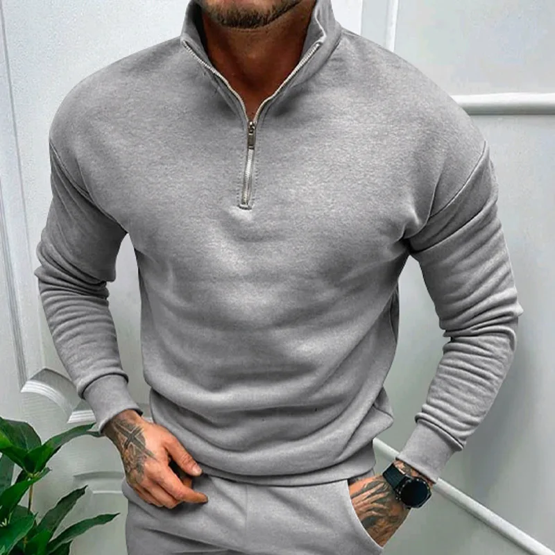 Autumn Thick Warm Knitted Sweaters Comfy Clothing Half Zip Fleece Winter Coat Solid Long Sleeve Turtleneck Shirts Pullover Men 3
