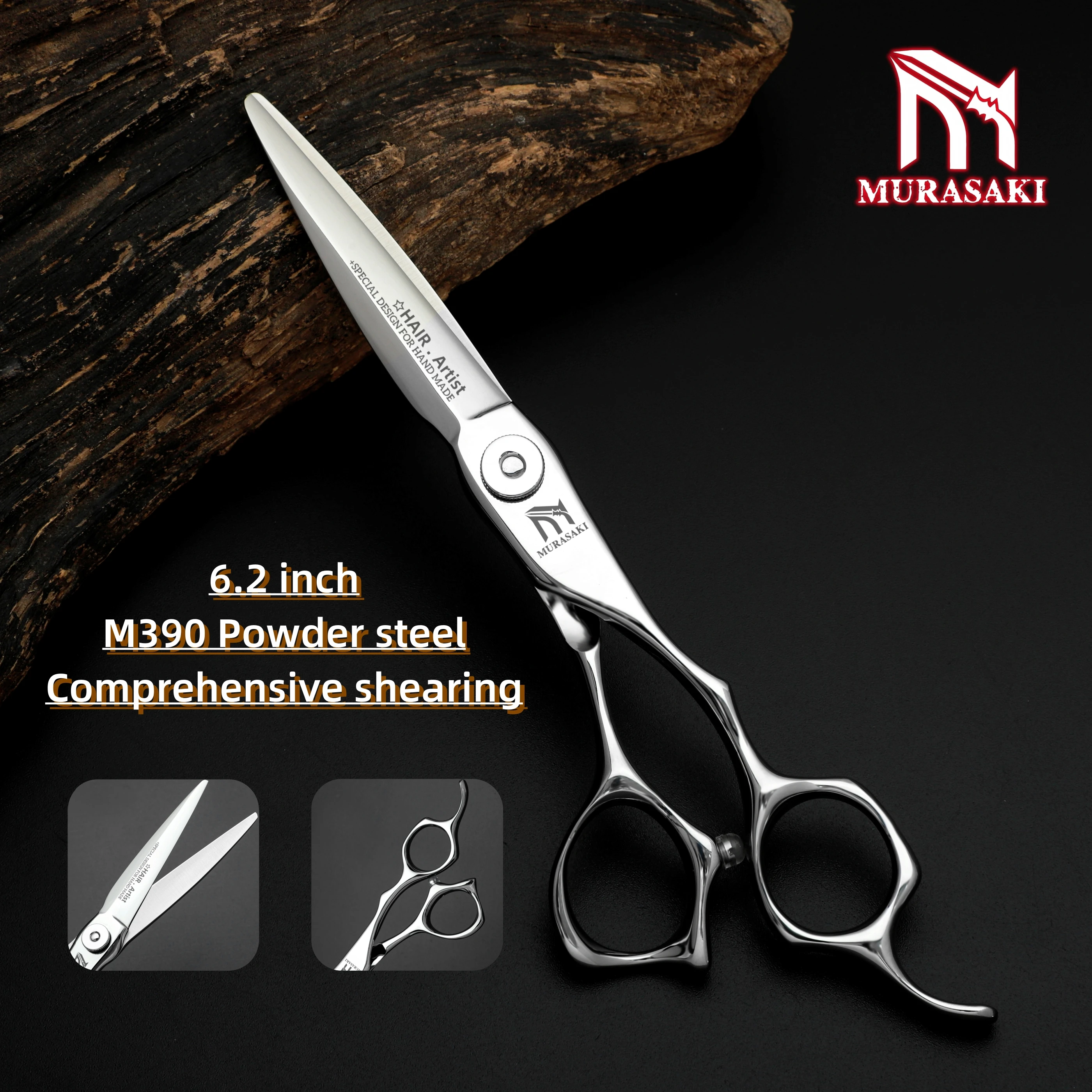 MURASAKI Friseurschere der Spitzenklasse, 6,2-Zoll-Friseurschere, doppelt gelagertes Design VG10-Stahl, hochwertiges Friseurzubehör – Detail 10