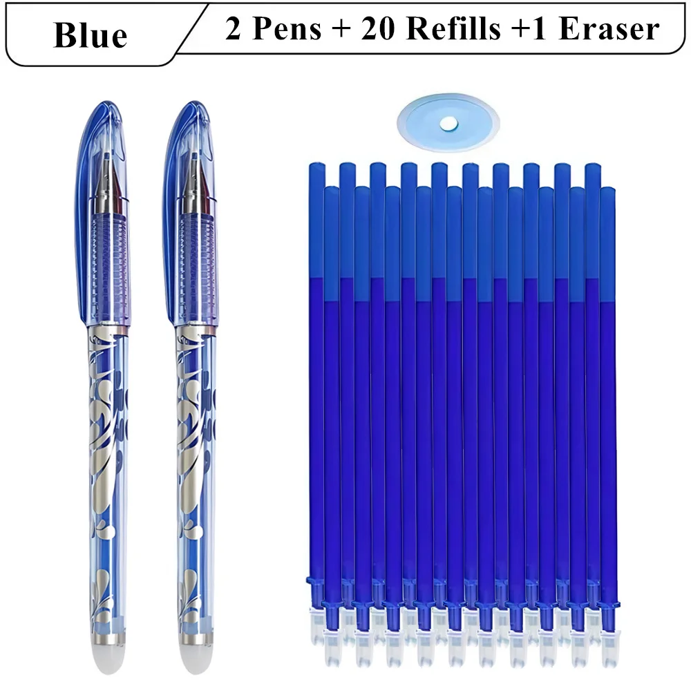Gel Pens Erasable Neutral Pens Erasable Pen Refills Colored Pens Erasable Gel Pens Erasable Pens Gel Pen Refills Color Pen Set 2 Erasable Gel Pens + 20 Refills + 1 Eraser 0.5mm for School Office
