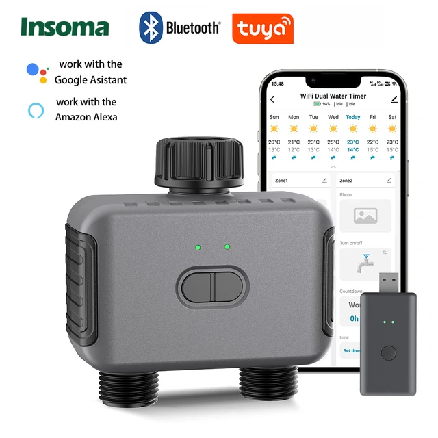 Insoma Automatic Water Timer with Gateway Dual Hose Garden Irrigation Watering System Remote Sprinkler Programmer support Alexa 1