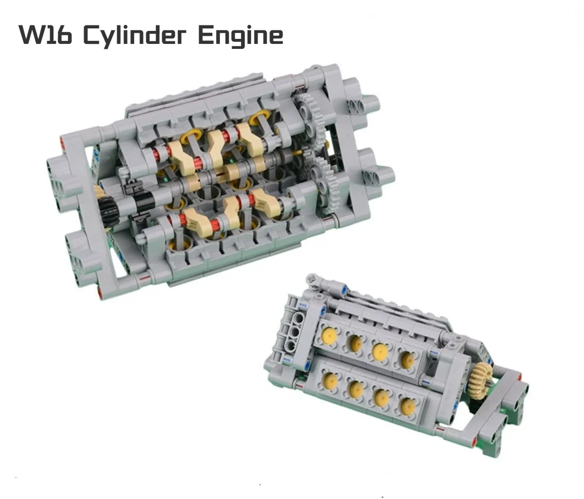 MOC 8770 6-Speed Synchronous Transmission Gearbox W16 Cylinder Engine Technical Parts Pack Building Block Brick Compatible Leduo