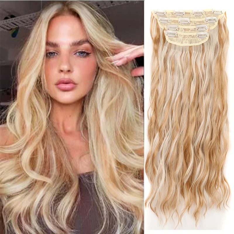 

20inch Wavy Clip in Hair Extension Synthetic Long Wavy Clip in Hair Extensions 4Pcs/Set Piece Synthetic Blonde Thick Hairpieces