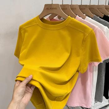 AOSSVIAO 2025 الصلبة الأساسية قصيرة الأكمام المرأة التي شيرت عادية فضفاض س الرقبة قمة الموضة تي شيرت السيدات الكورية تي شيرت الشارع الشهير 2