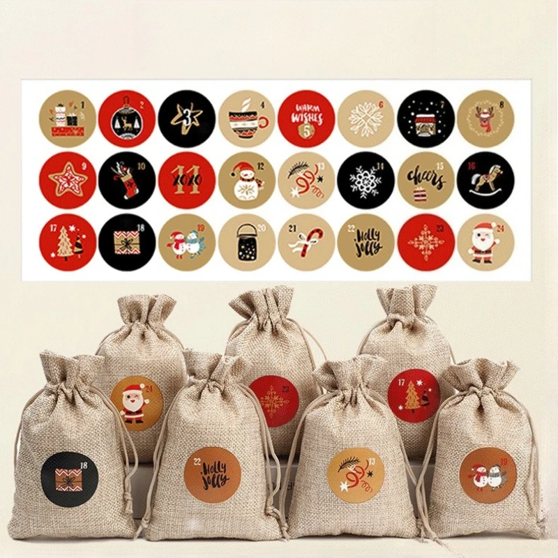 Cute Creative Christmas Pattern Advent Calendar Countdown 1-24 Gift Decoration Stickers Creative Sticker Set Children's Gifts
