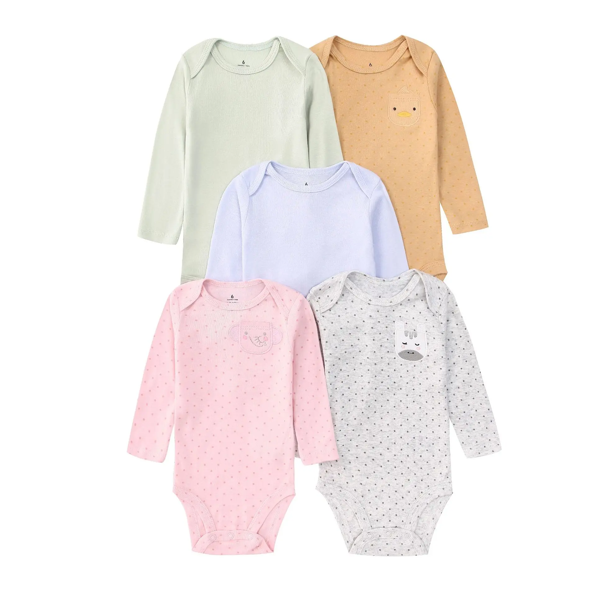 5PCS/Lot 100% Cotton Soft Baby Bodysuits Long Sleeve for Newborn Boy Girl Infant Onesies Bebe Clothes Baby Shower Gifts
