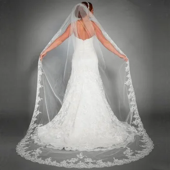 Elegante velo da sposa con bordo applicato in pizzo 3M, uno strato, morbido tulle, matrimonio, accessori da sposa per le donne, festa