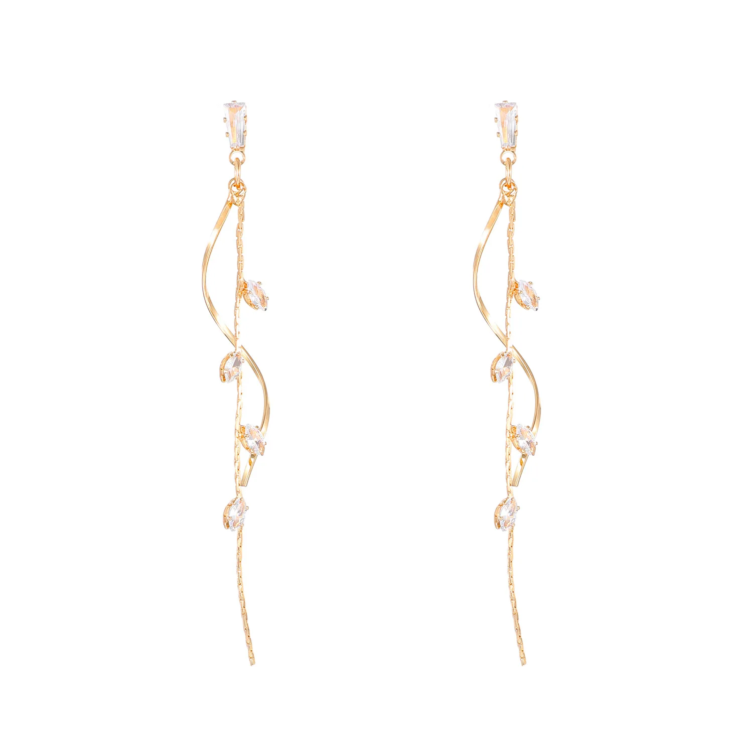 [HAESOOL] 韓国アクセ☆925silver☆Circular twist Earrings Zakol New Rose Gold Leaf Bridal Drop Earrings With Cubic