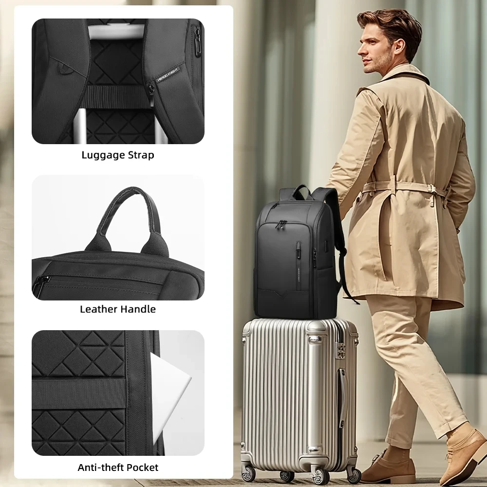HK Men's Business Backpack Waterproof Travel Hiking Backpacks 15.6" Laptop Bags Large Capacity Weekender Work Daypack School Bag