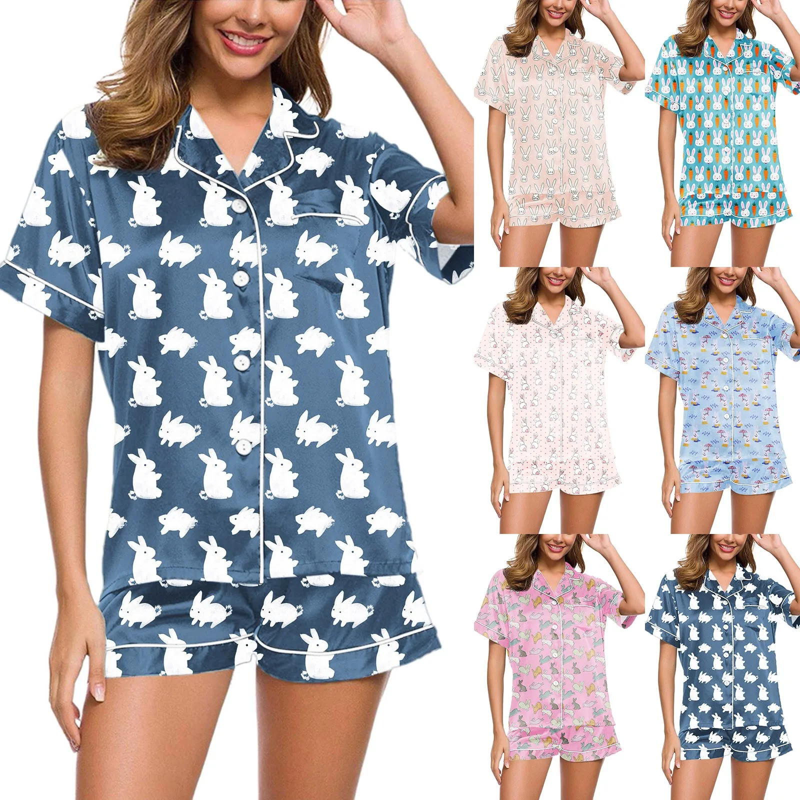 

Pajamas Set Women y2k Clothes Lapel Collar Single Breasted Short Sleeve Shirt Top and Shorts 2000s Loungewear