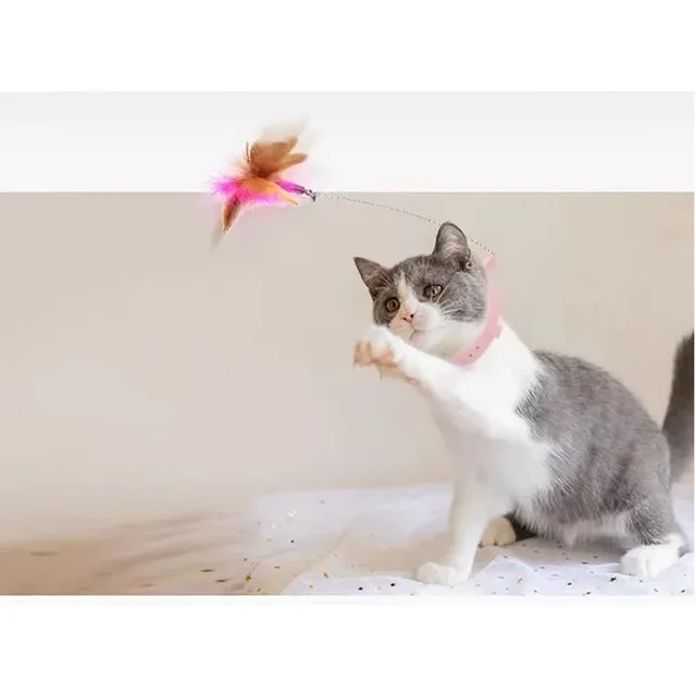 Cat Collar Interactive Toy Feather Teasing Cat Stick with Bell Cats Collar Toys Kitten Training Playing Teaser Wand Pet Supplies 2