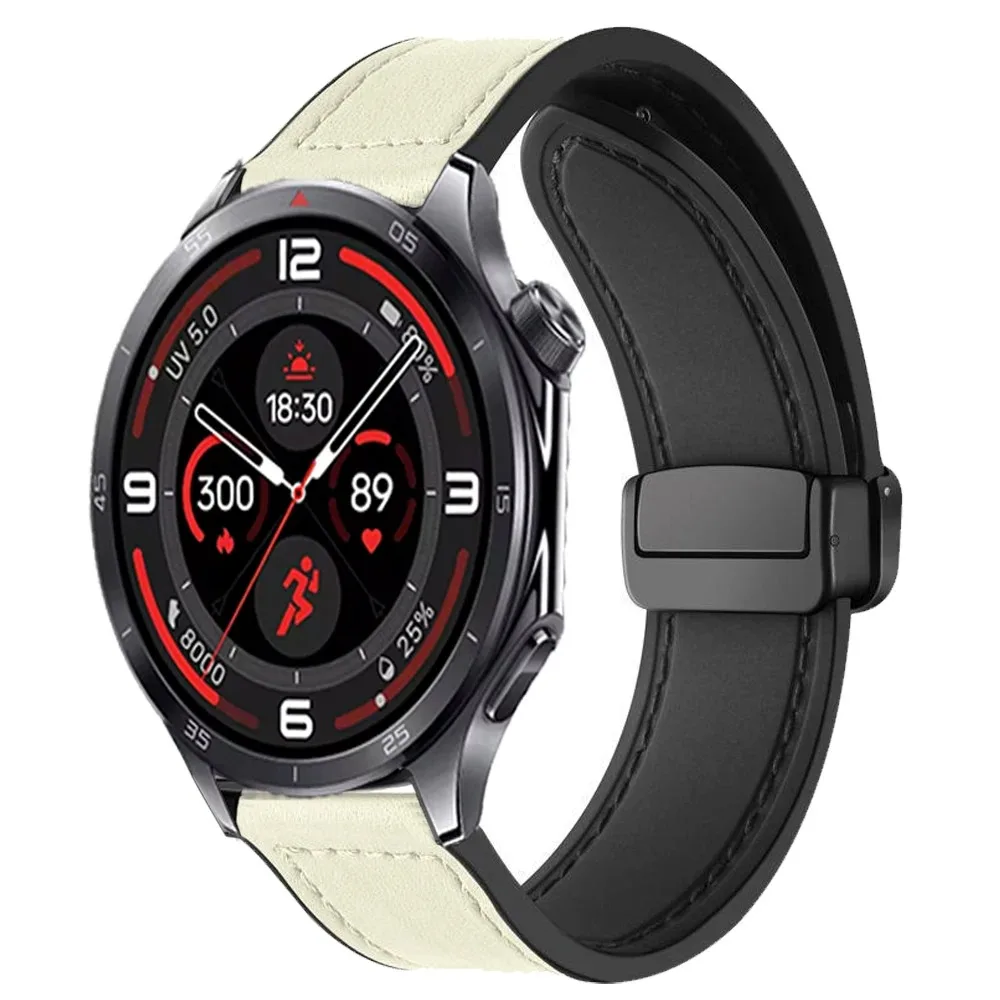 Premium Silicone and Leather Magnetic Buckle Replacement Wristband, 20mm/22mm