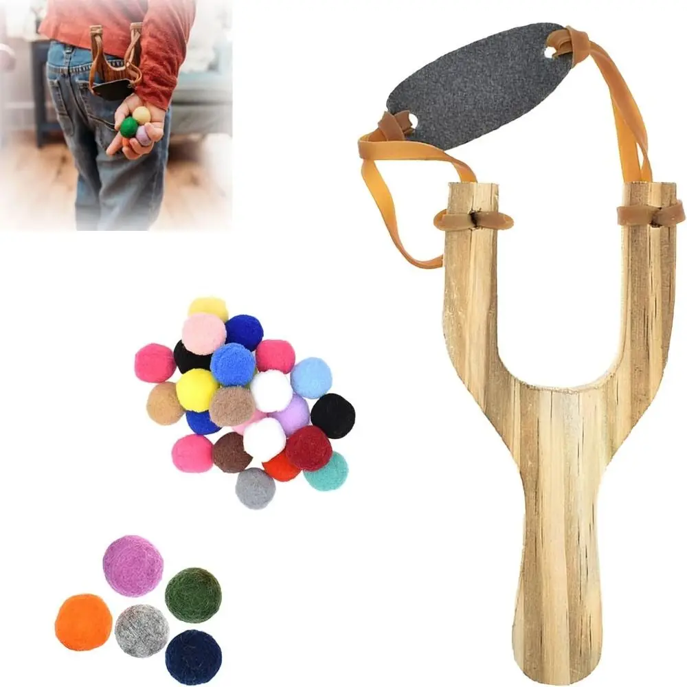 

Target Game Wooden Sling shot Toy Multiple Color Catapult Felt Ball Catapult Sports Plush Ball Felt Plush Ball Ammo