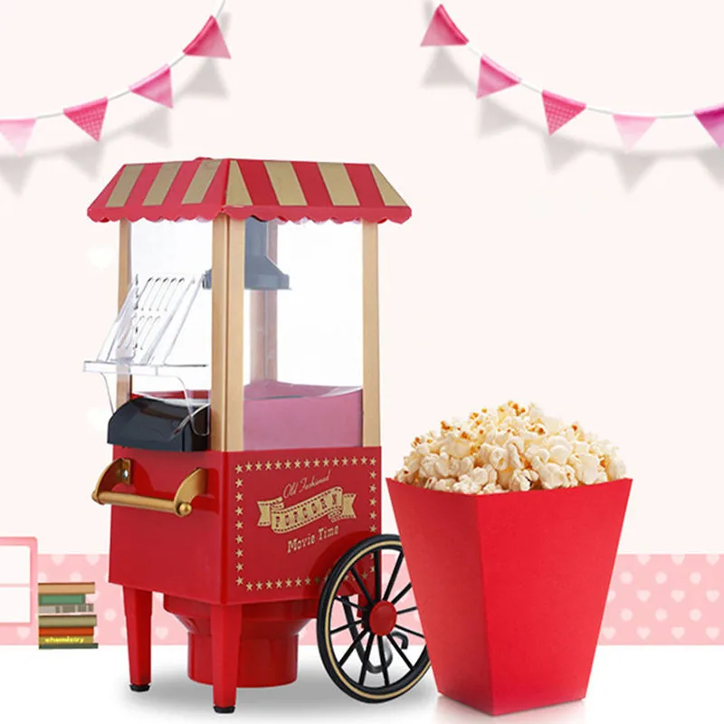 Hot Air Mini Popcorn, Popper Carts Machine Oil Free Vintage Movie Theater Style Red Electric Nostalgia Popcorn Maker