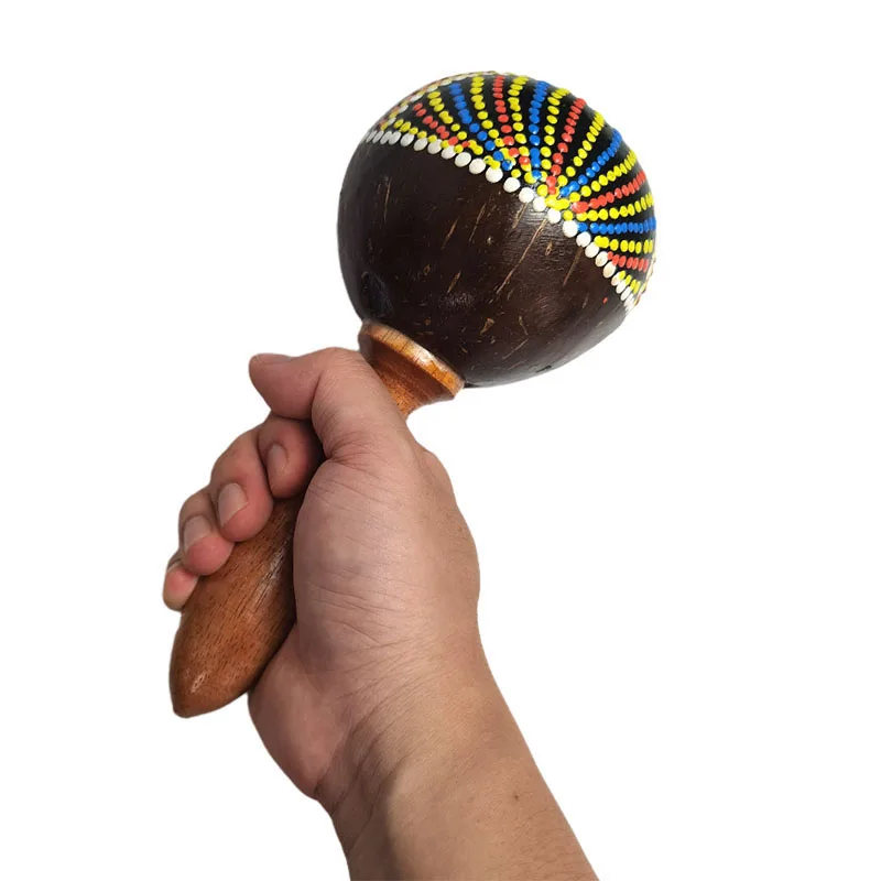 Natural Coconut Shell Sand Hammer With Wooden Handle Unisex Percussion Musical Instrument Perfect For Outdoor Live Performance