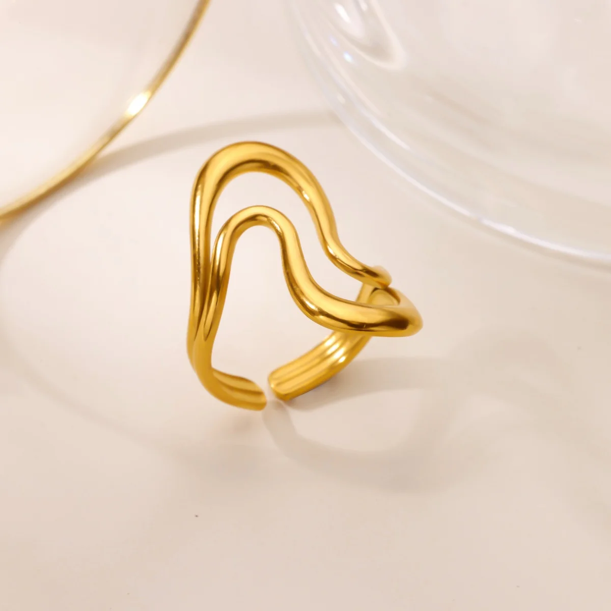 Gold Wave Rings Slim for Women Gold