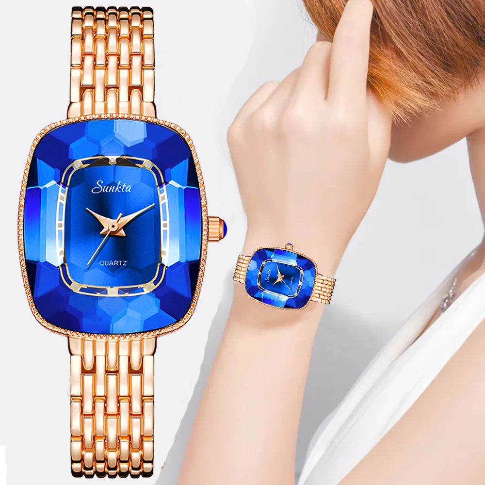 LIGE Fashion Women Watch Sunkta Brand Crystal Luxury Watches Waterproof Stainless Steel Strap Quartz Watch Ladies