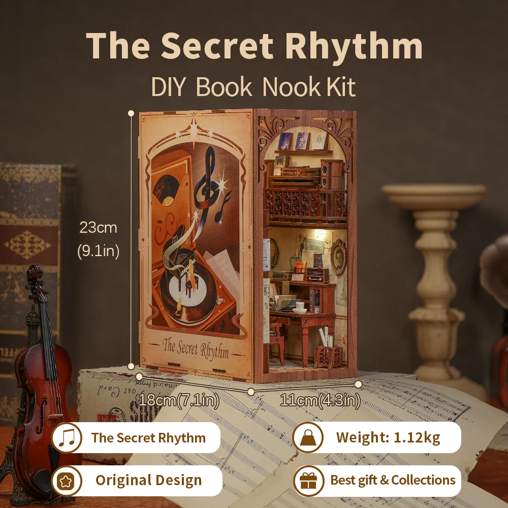 CUTEBEE Book Nook Kit Miniature DIY Book Nooks Touch Light With Furniture Children Birthday Gift  (Secret Rhythm) 2