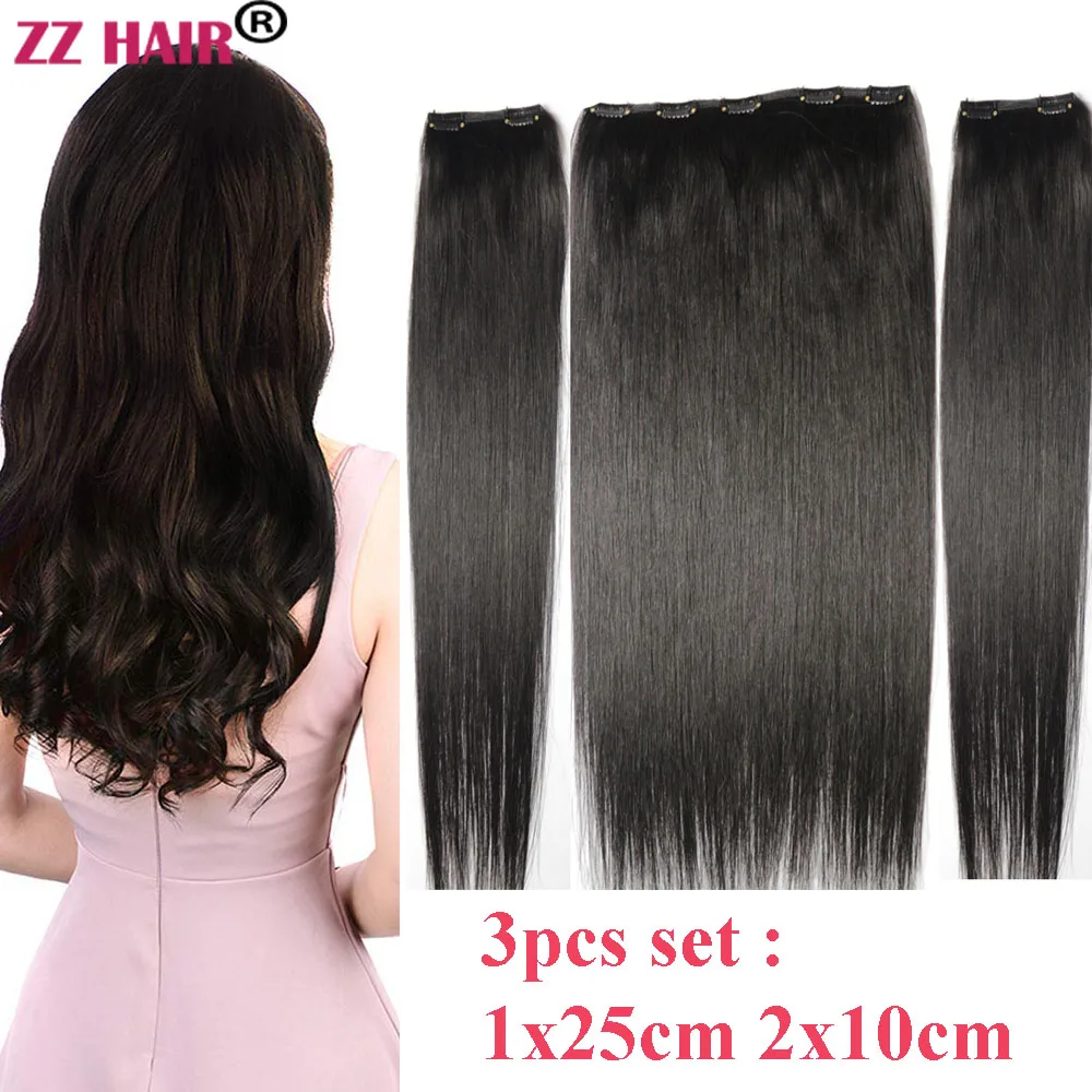 ZZHAIR 100% Remy Human Hair Extensions 16"-26" 3pcs Set 100g-200g  Clips In Three Pieces Natural Straight