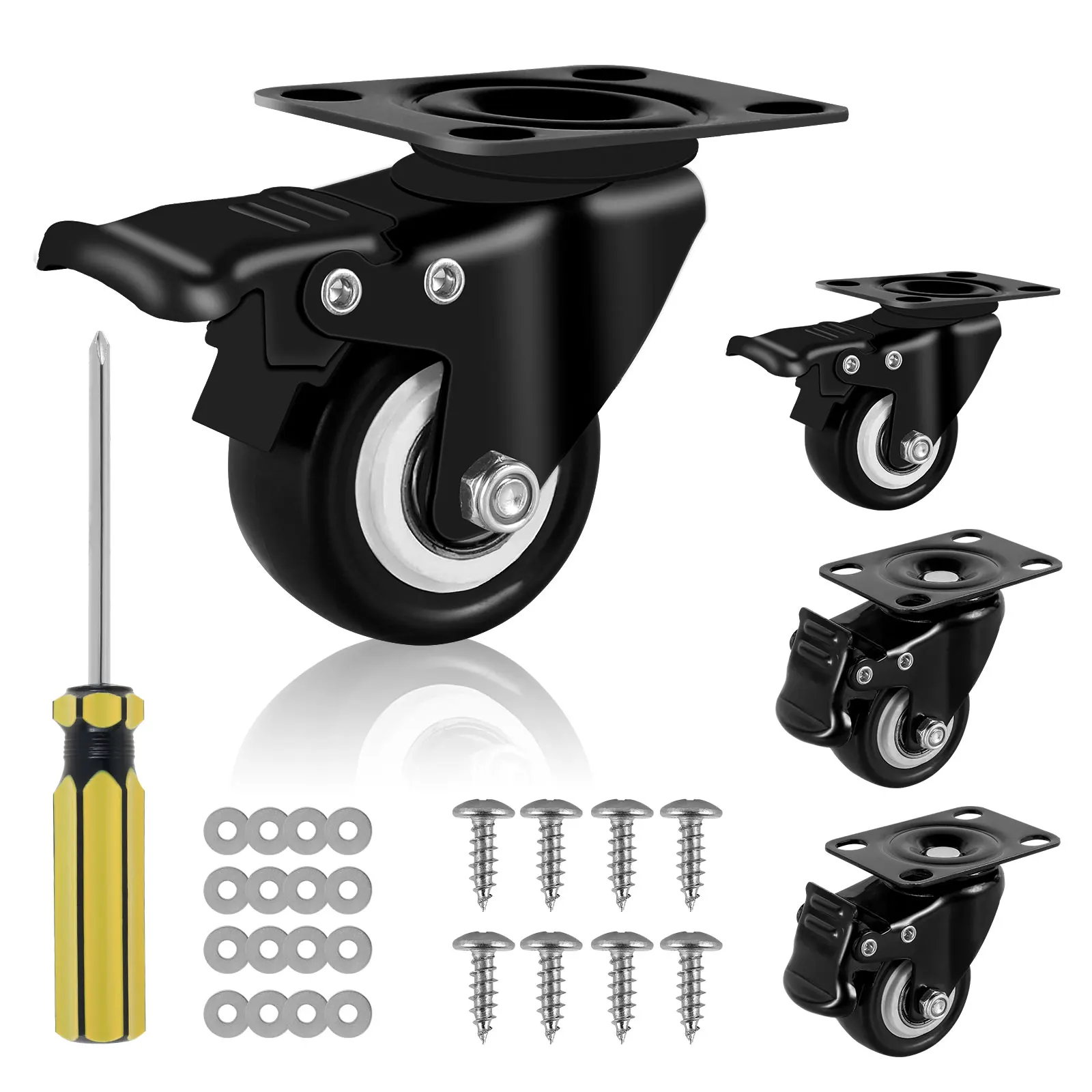 

4Pcs 2inch Caster Wheels Heavy Duty Casters with Brake and Bolt Fitting 360 Degree Swivel Silent Trolley Furniture Caster Up to