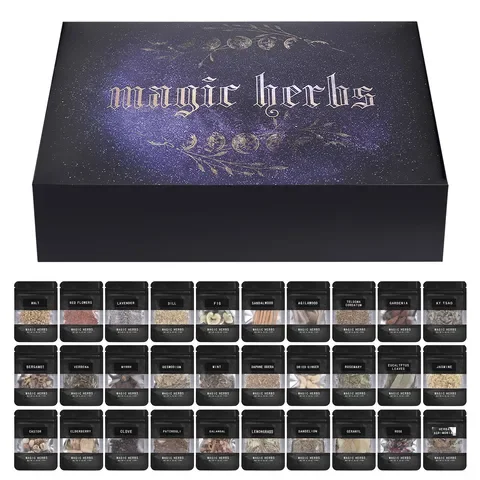 

30 Herbs Witchcraft Kit Dried Herb Kit with Crystal Spoon Magic Witch Toolkit Dried Flower Health Care Tea Plant Extracts