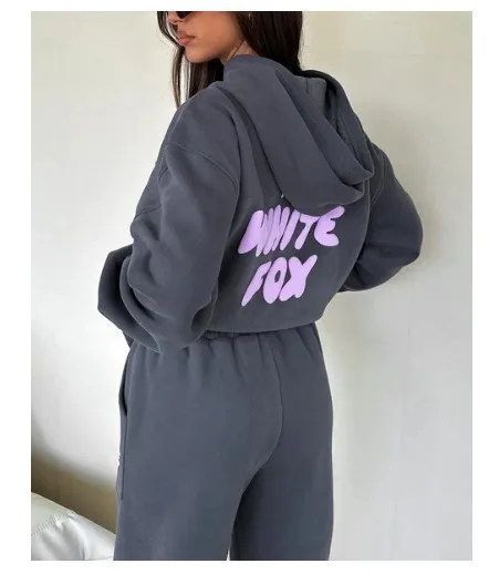 

Women's WHITE FOX two-piece hooded sportswear set, hooded sweatshirt, sports pants, jogging pants, printed letters, spring 2024