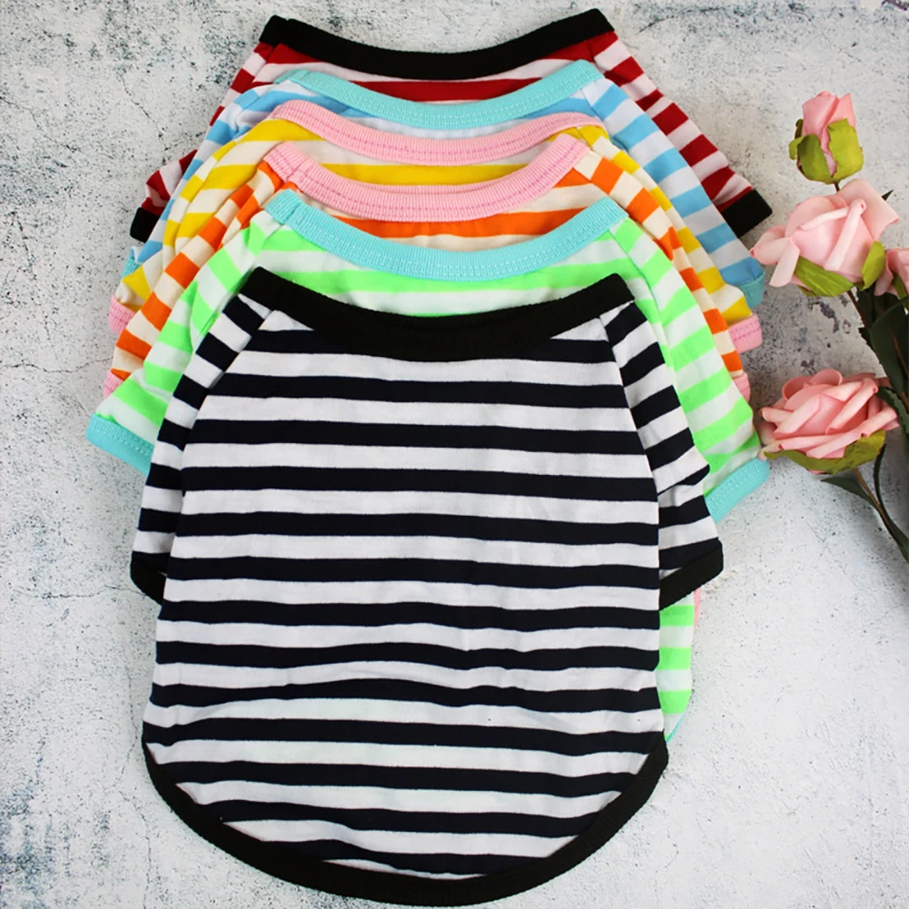 Stripe Spring Dog T-shirt Soft Small Medium Dog Puppy Clothing Shirt Vest Printed Pet Dog Puppy Vest T-shirt Dog Cloth Stripe Spring Dog T-shirt Soft Small Medium Dog Puppy Clothing Shirt Vest Printed Pet Dog Puppy Vest T-shirt Dog Cloth