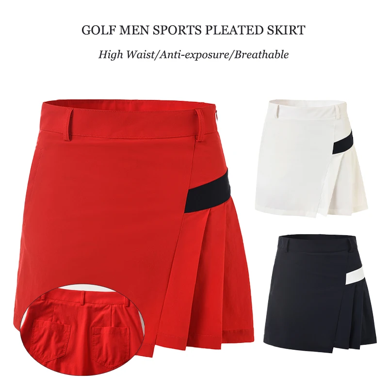 Women Skirts Golf Shorts Women Anti-exposure Golf Mini Skirt Patchwork Golf Pleated Skirt Ladies High Waist Tennis A-lined Culottes Quick-dry Slim Skort