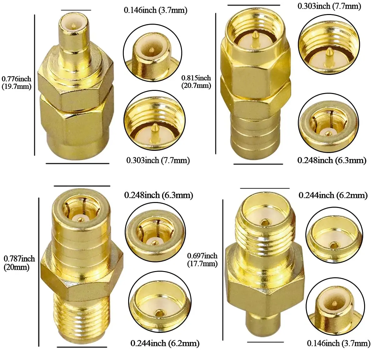 Lot/4pc 2pcs.lot  SMA SMB Connector Kit Antenna Coax Adapter SMB to SMA Male to Female RF Coaxial Connector Kits