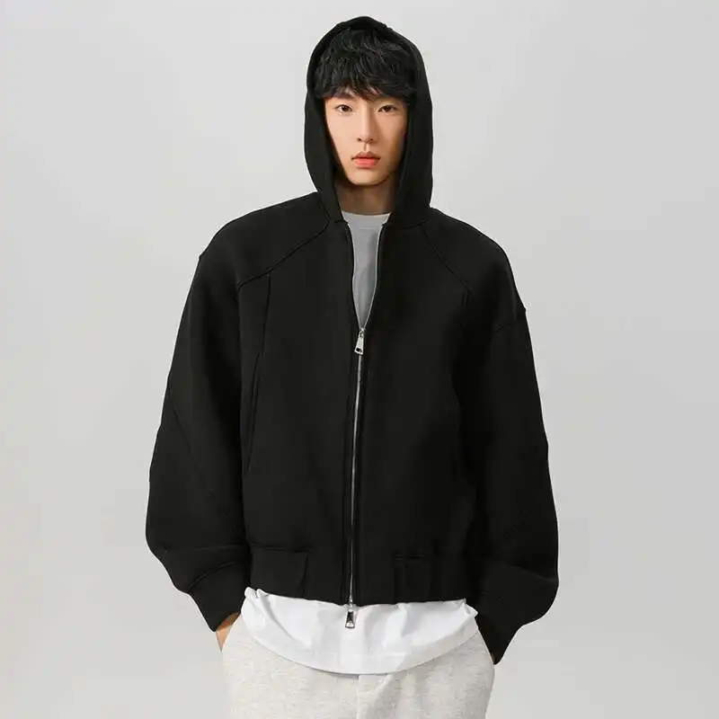 Men's Spring Hoodies Hooded Zipper Structure Solid Color Loose Short Tops Casual Sweatshirts