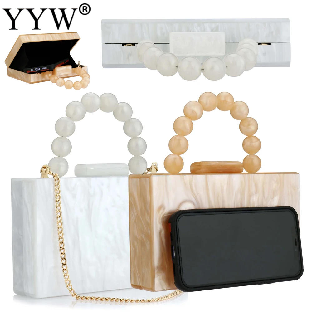 Women Evening Bag Fashion Acrylic Beading Clutch Handbag For Women Wedding Party Square Shoulder With Chain