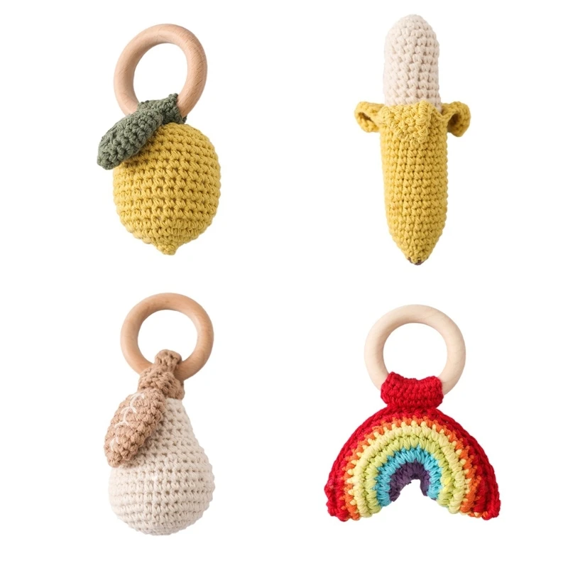 

Lovely Handmade Fruit Teether Toy Crochet Rattle Appease Toy for Babies