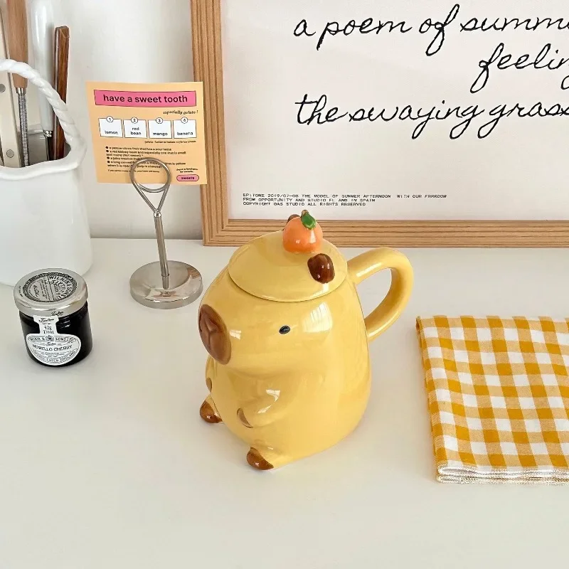 Cute Large Capacity Capybara Ceramic Mug Coffee Cup for Office Home Use Kawaii Water Cup Drinking Gift for Christmas Birthday
