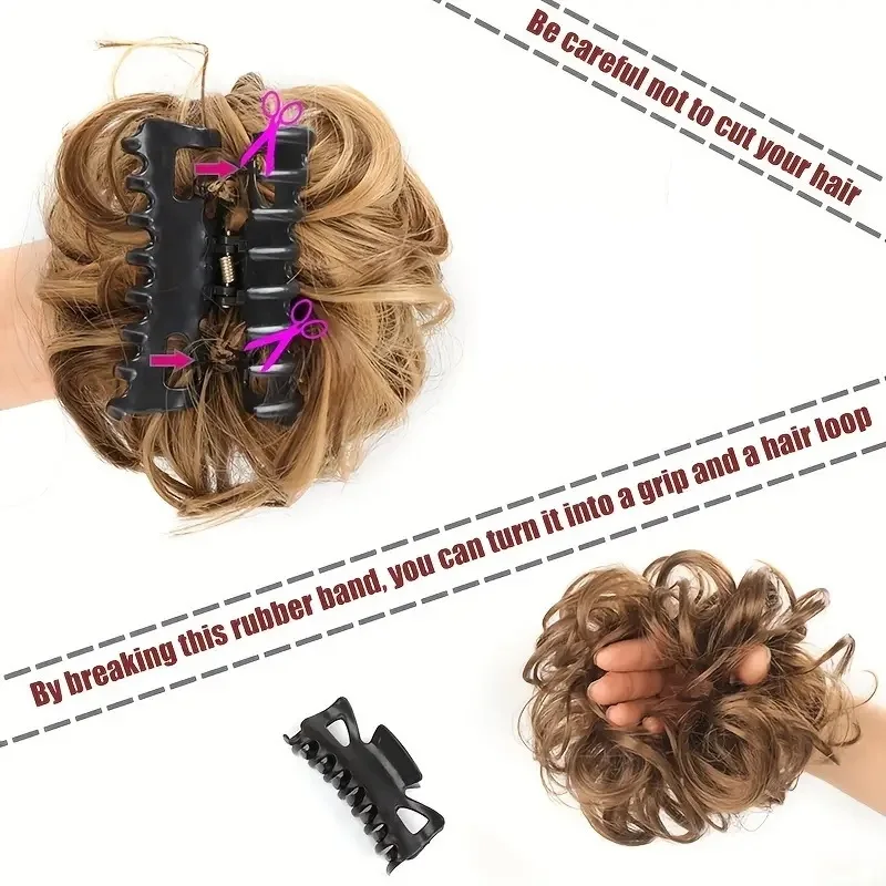 WIGSIN Synthetic Messy Bun Hairpieces Short Curly Claw Clip in Hair Fake Hair Extensions for Women