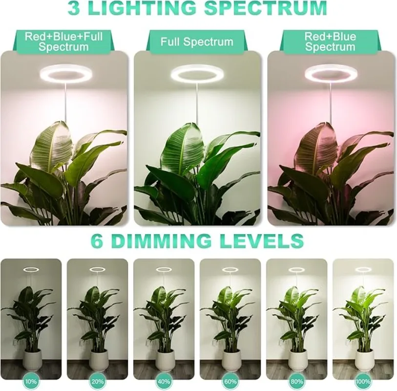 Indoor LED Plant Grow Light, Full Spectrum Plant with 4 /8 /12 H Timer, 10 Dimmable Levels, 3Modes, Height Adjustable 154.9 CM