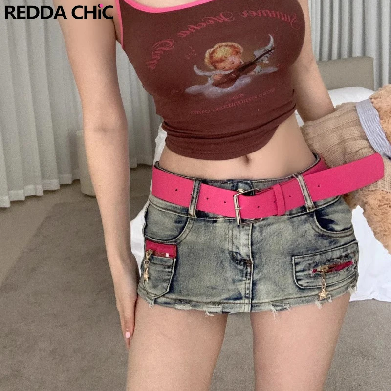 

Юбка-шорты женская с поясом, стрейчевая джинсовая мини-юбка с заниженной талией, облегающая короткая в ретро стиле, 2 в 1, Y2k, лето