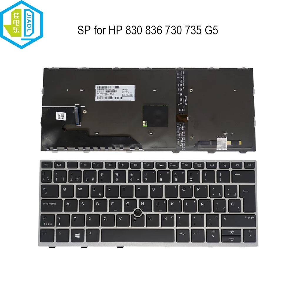 ES Spanish Laptop Backlit Keyboard for HP EliteBook 836 730 G5 735 G5