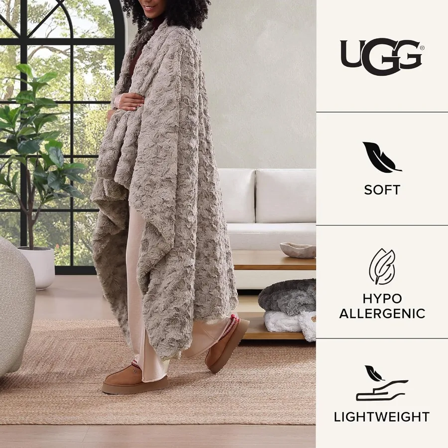 Luxury lightweight cozy soft faux fur throw blanket perfect for couch bed or chair seating area; hypoallergenic machine washabl