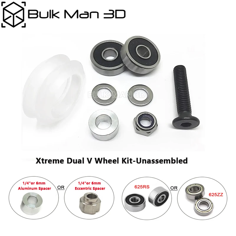 

1/2/10/50Sets High Quality Xtreme Dual V Wheel Kit (Unassembled) with 625ZZ /625RS Bearings for V-Slot Rail,3D Printer Parts