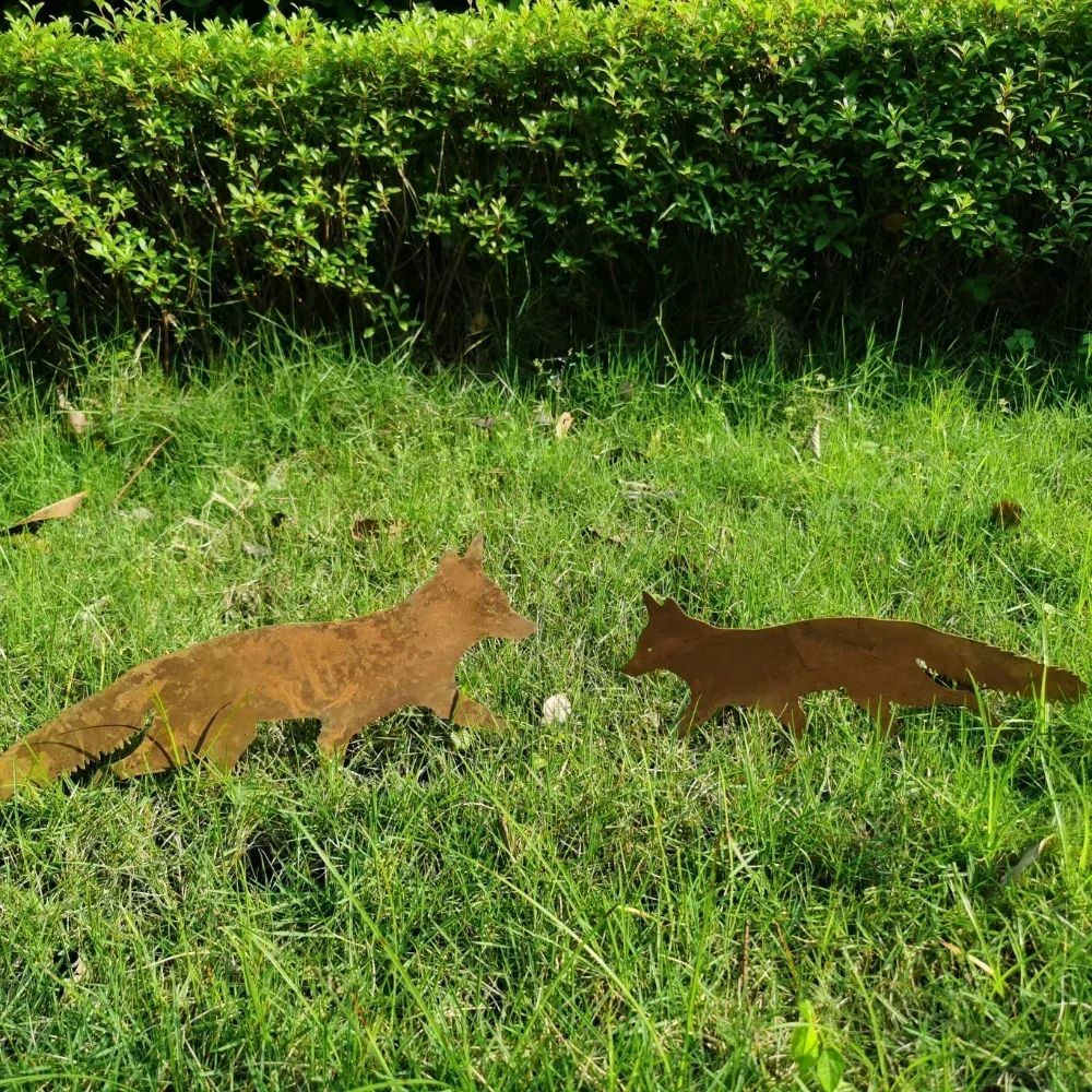 Garden Decoration Animal Stakes Rustic Metal Fox Stake For Yard Halloween