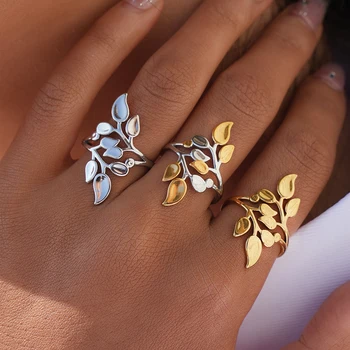 Anelli con foglie in acciaio inossidabile per donna Anelli aperti irregolari minimalisti Personalità Punk Esagera gioielli Regalo di anniversario Nuovo