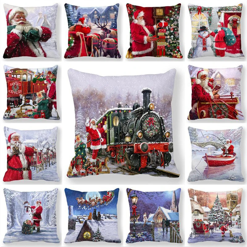 Merry Christmas Cushion Cover Santa Claus Snowman Pillowcase Xmas Ornament Gift Sofa Home Decor Square Printing Pillowslip