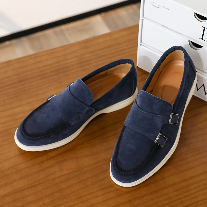 Suede Leather Men's Shoes Business Casual Buckle Loafers Shoes Man Leisure Flats Outdoor Male Driving Moccasins Shoes for Men 2