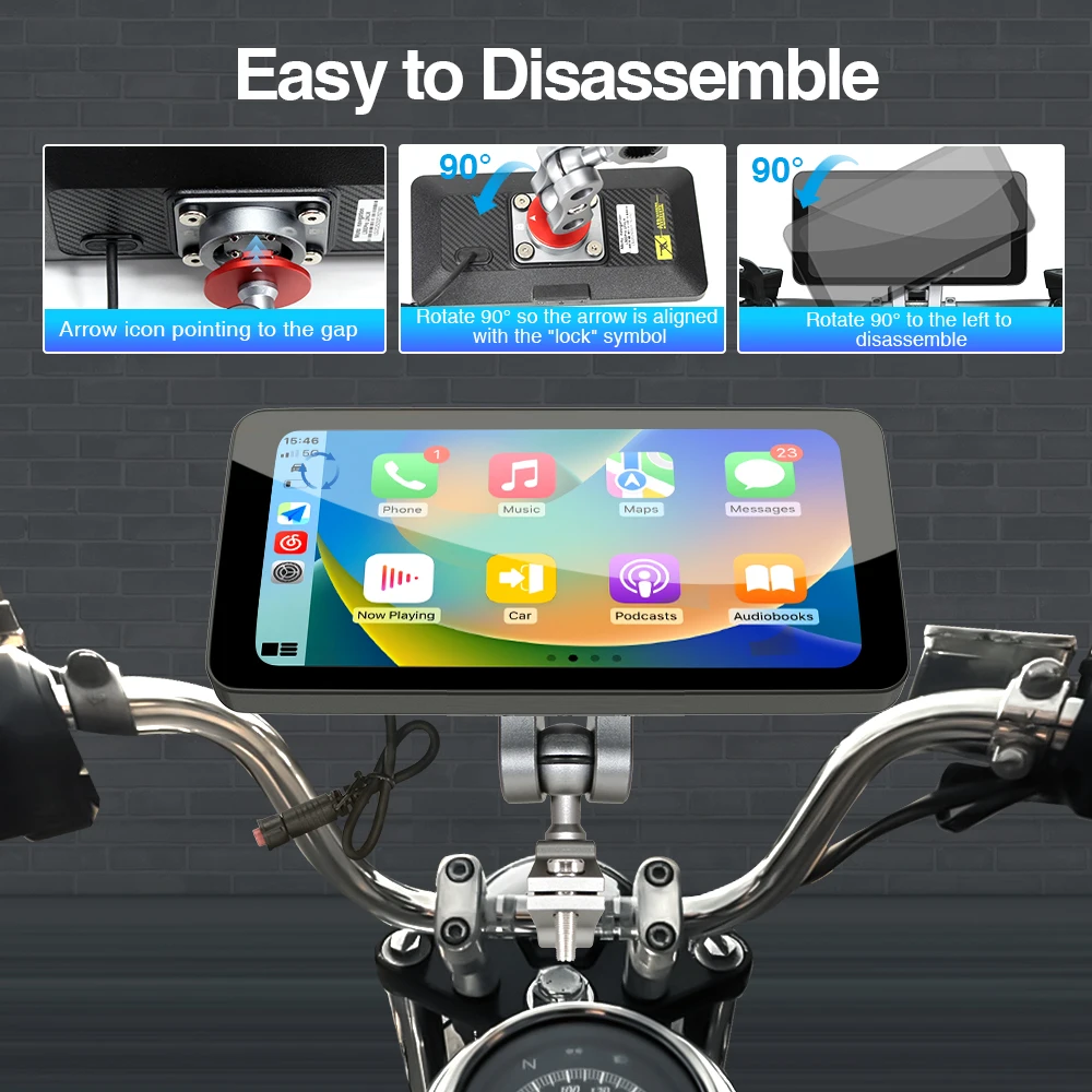 Schermo da 6,5" per moto Carplay Navigazione per moto Cruscotto digitale portatile Motobike Android Auto Monitor BT impermeabile - Image 4