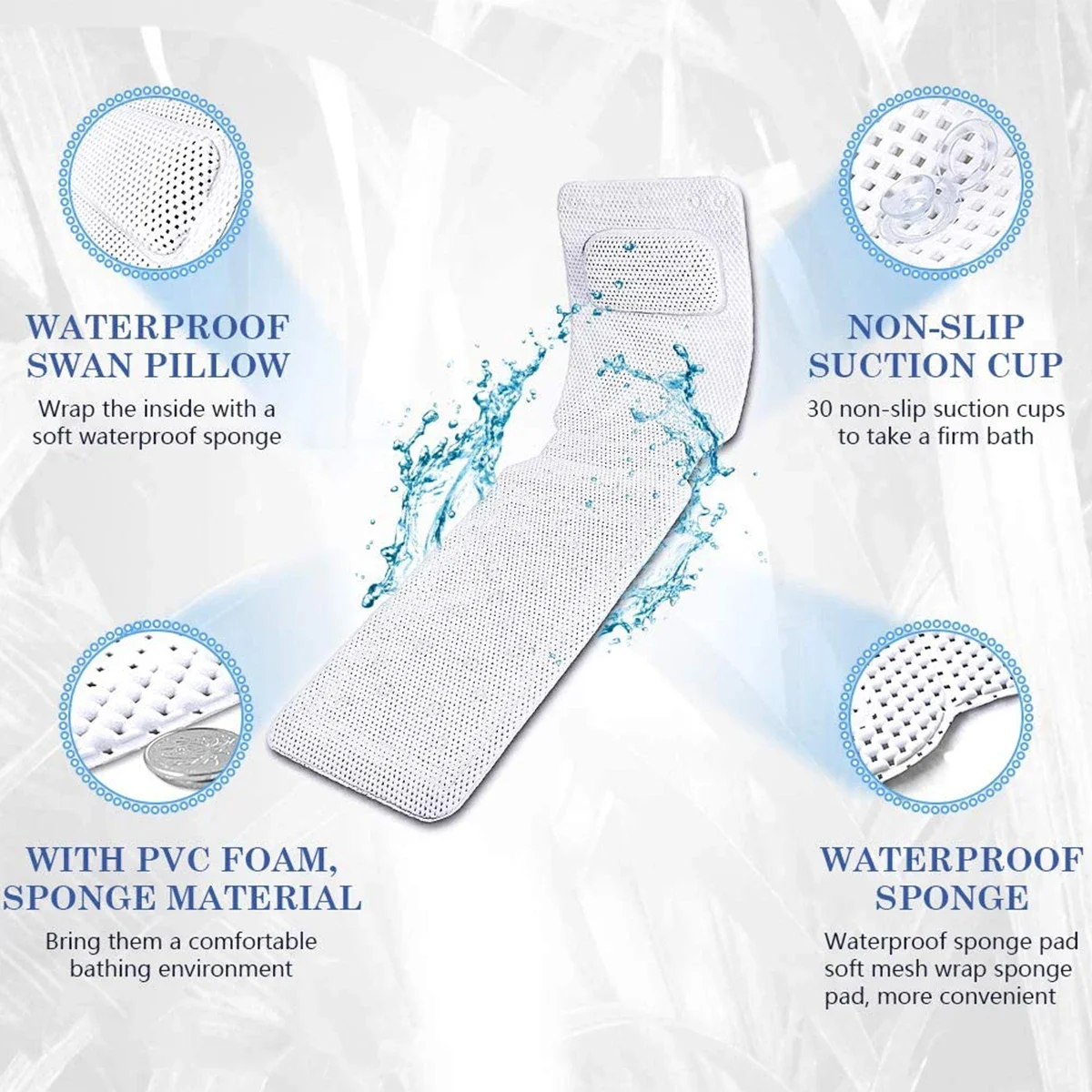 Bath Pillow Breathable Bath Pillow Non-Slip 3D Mesh Bathtub Spa Head Rest With Suction Cup Support Neck Back Full Body Rest Bathroom Supply