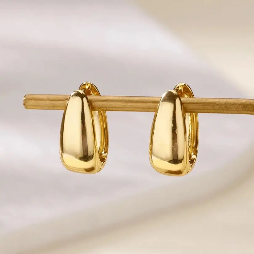 Classic U-Shaped Stainless Steel Earrings Gold Color
