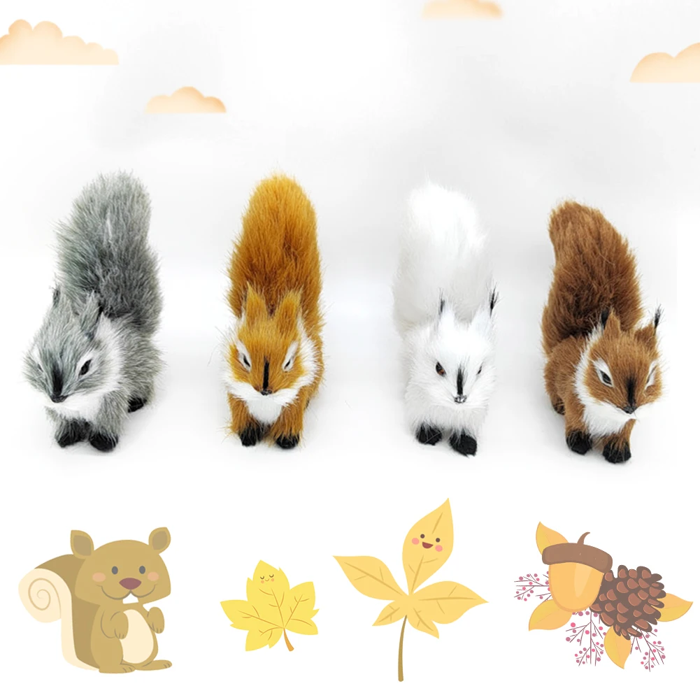 Simulation Mini Squatting Squirrel Model Cute Imitation Fox Ornaments Children Birthday Gifts Home Decor Plush Figures Craft 3