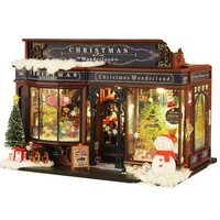 DIY Wooden Miniature Model Kit Christmas Wonderland Cottage Casa Doll Houses 3D Puzzle Dollhouse With Furniture for Friends Gift 1